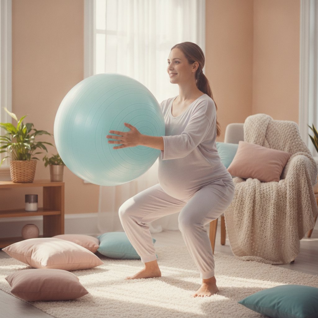 Ballon de naissance exercices bassin grossesse - squat soutenu par le ballon