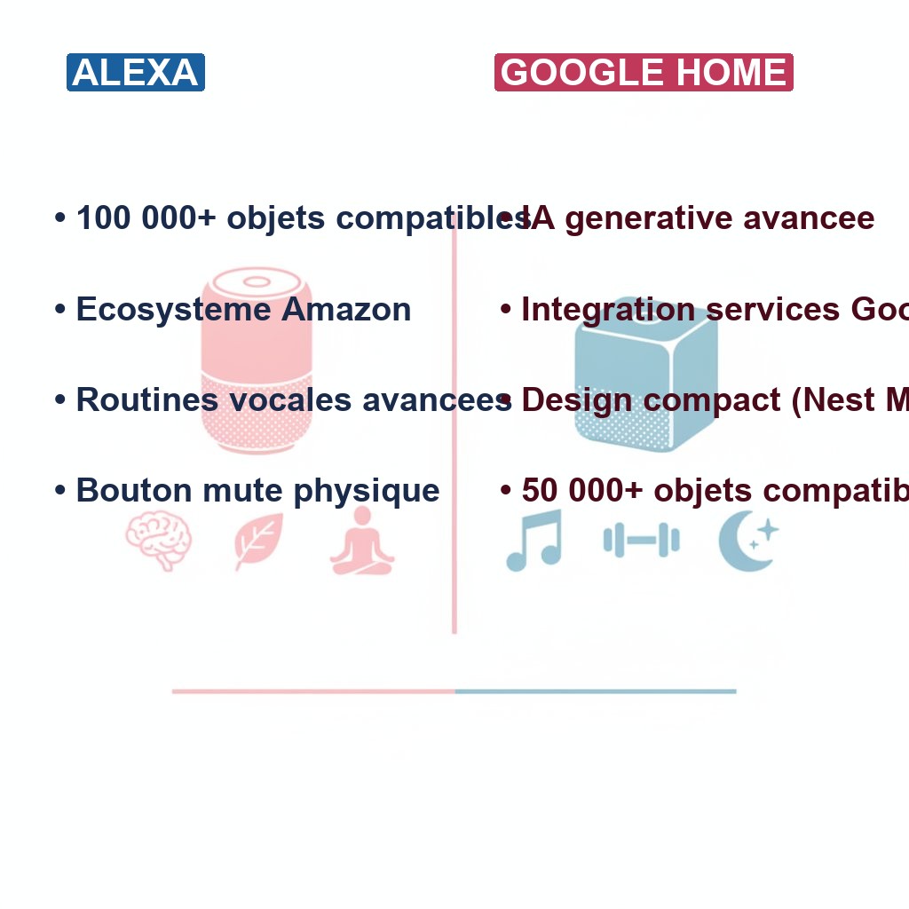 Comparatif Alexa vs Google Home pour la chambre - infographie