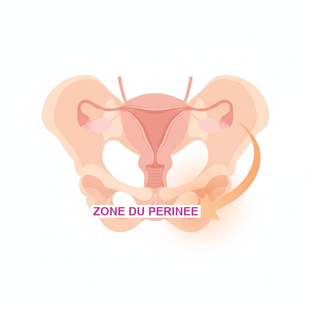 Compresse chaude périnée accouchement - schéma anatomique de la zone périnéale