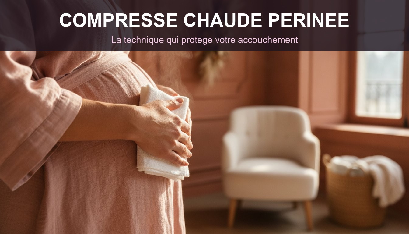 Compresse chaude périnée accouchement technique - femme enceinte tenant un linge chaud
