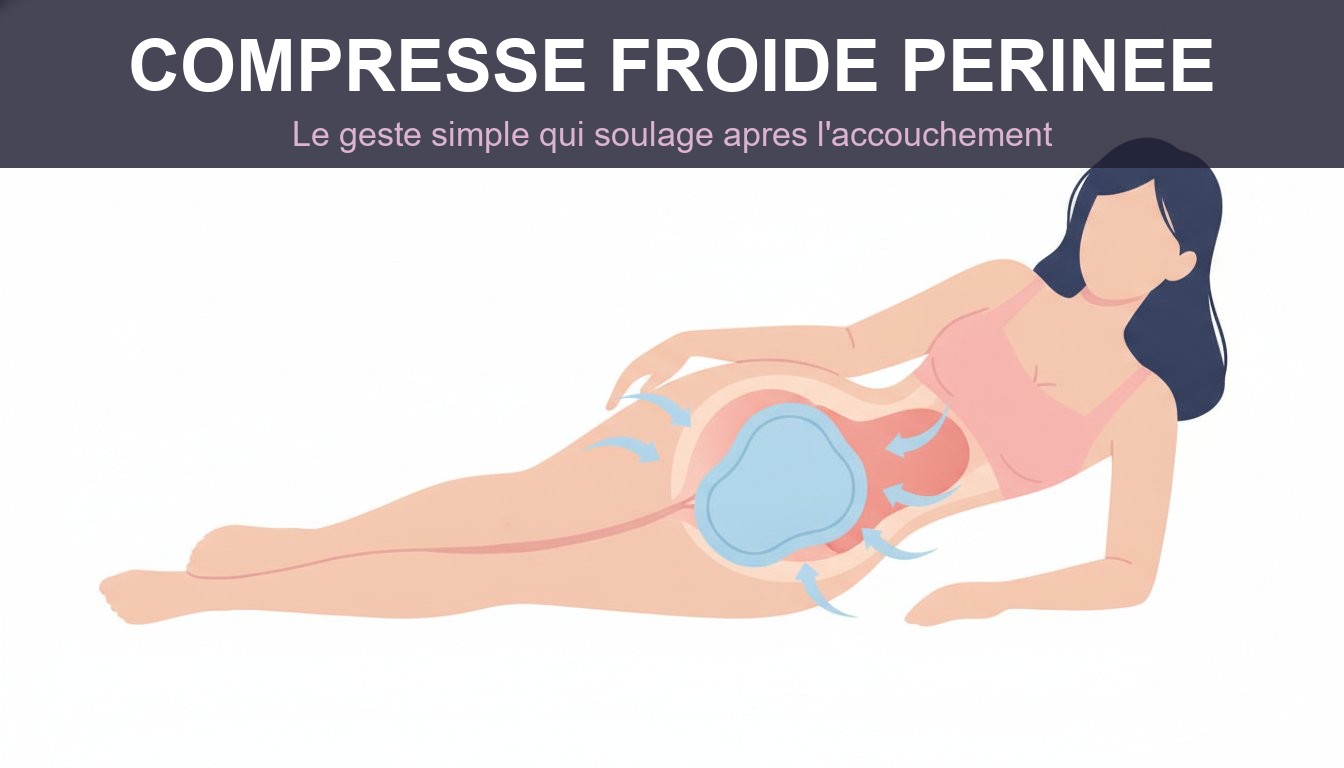 Compresse froide perinee post accouchement - femme soulagee au repos
