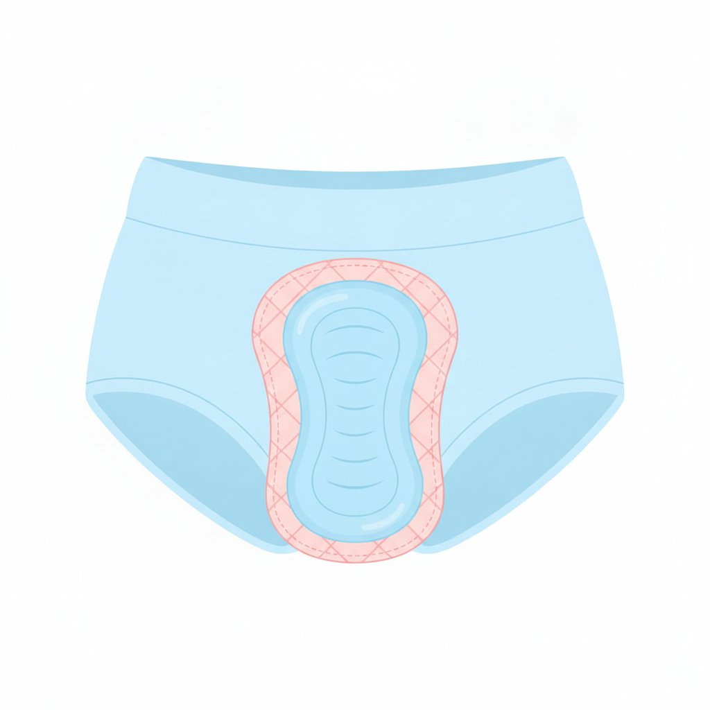 Compresse froide périnée post accouchement - poche de gel glissée dans une culotte de maternité