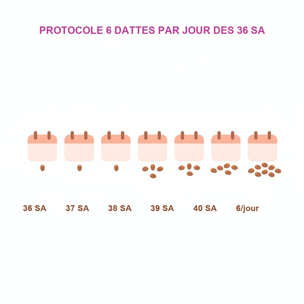 Dattes fin de grossesse bienfaits travail accouchement - protocole 6 dattes par jour des 36 SA