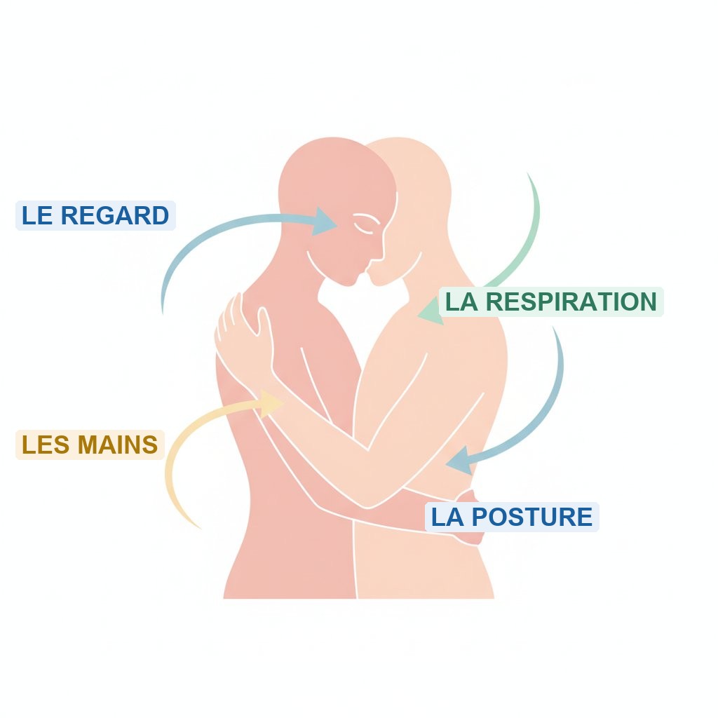 Décoder le langage du corps du partenaire intime - schéma des signaux non-verbaux du couple