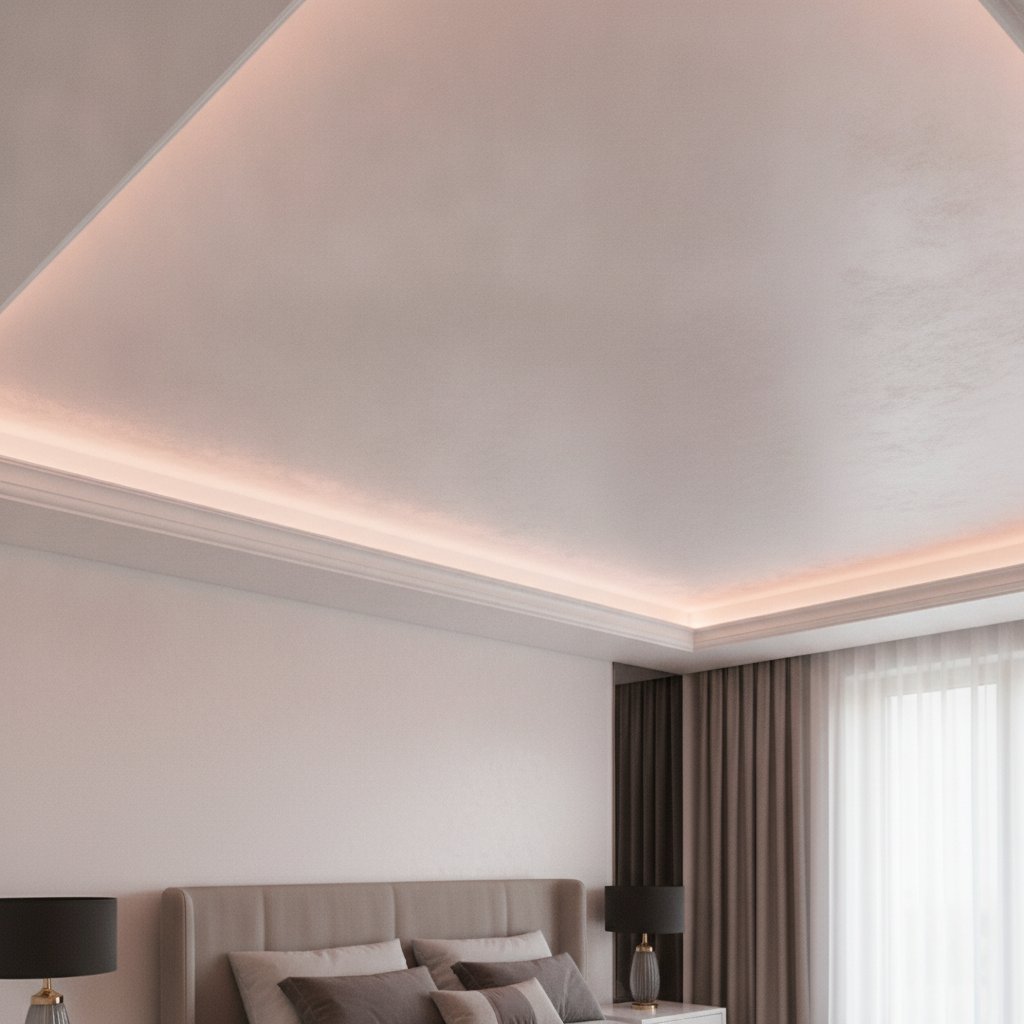 Éclairage indirect chambre couple - corniche plafond avec ruban LED