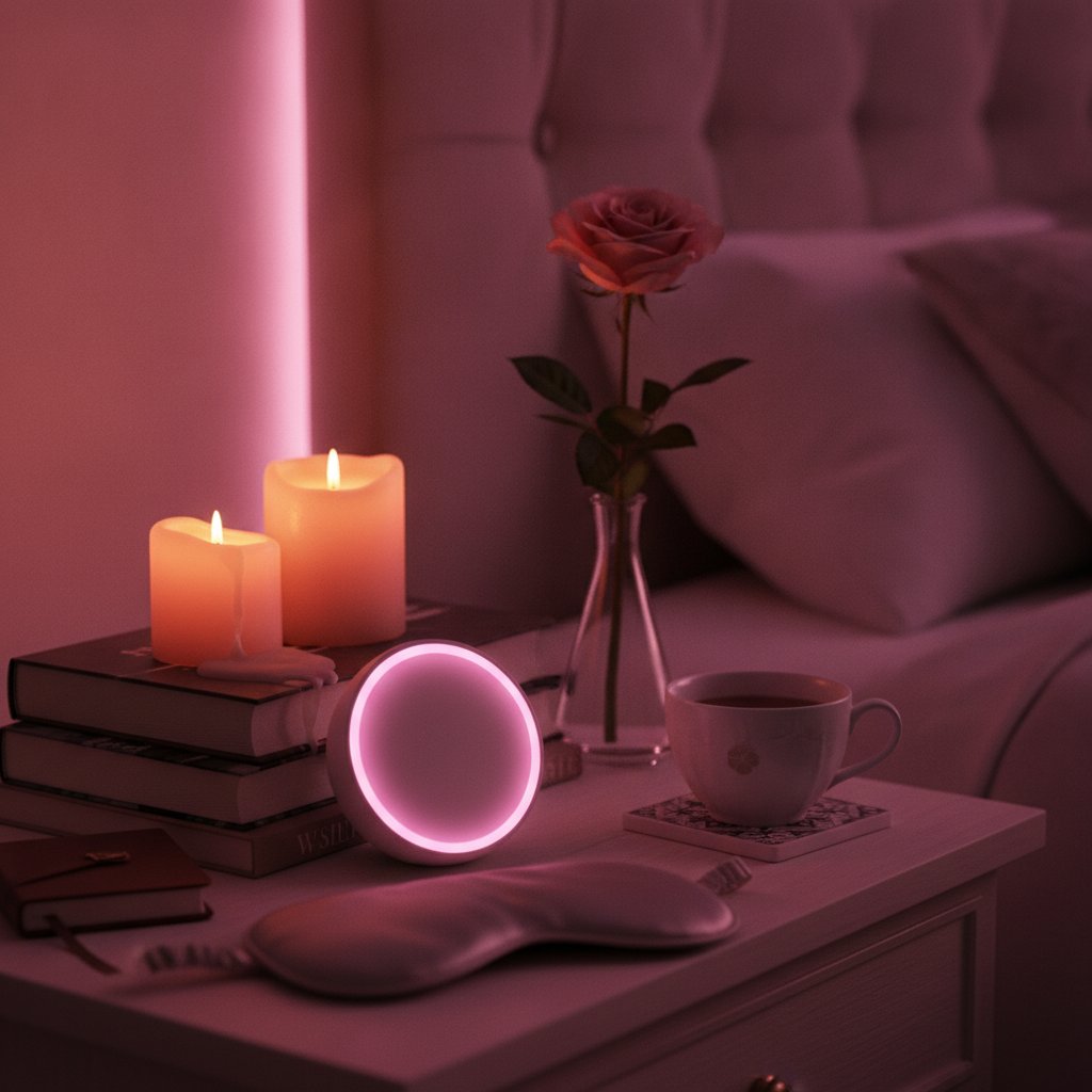 Enceinte connectee sur table de chevet dans une chambre romantique
