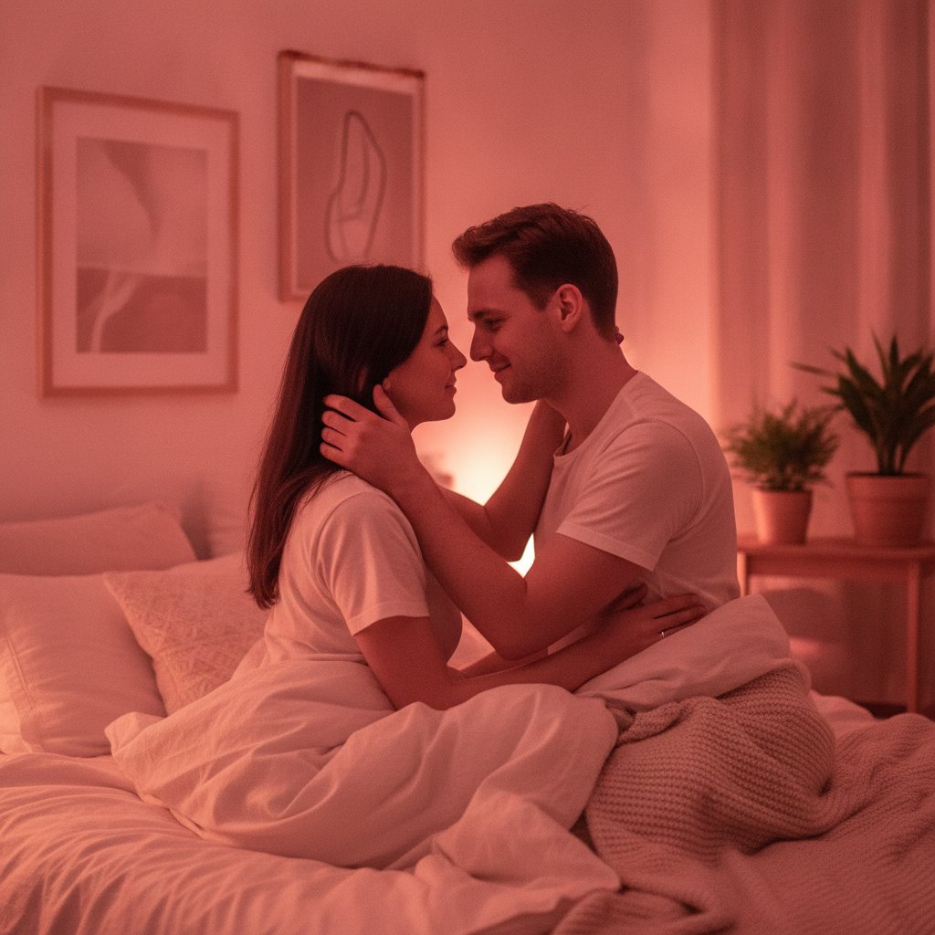 G&eacute;rer la g&ecirc;ne des bruits pendant l'amour - couple complice et apais&eacute; apr&egrave;s avoir surmont&eacute; la g&ecirc;ne