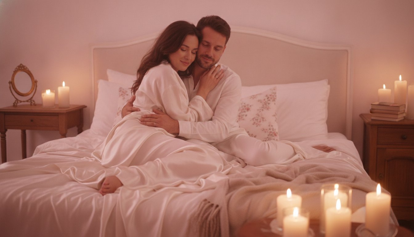 Gerer la gene bruits pendant amour - couple enlace dans une ambiance intime et rassurante