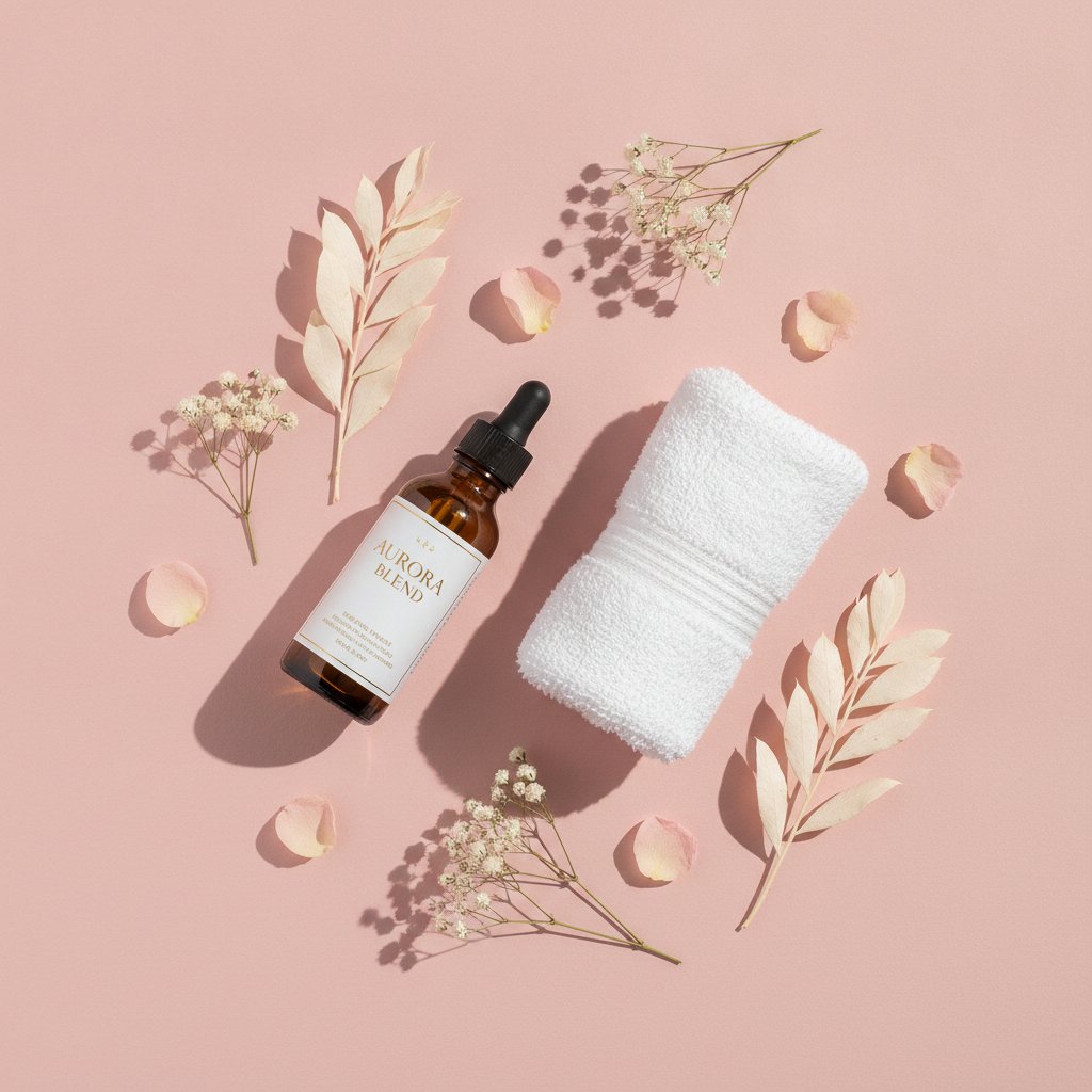 huile jojoba massage perinee grossesse - flacon d'huile et serviette blanche ambiance zen