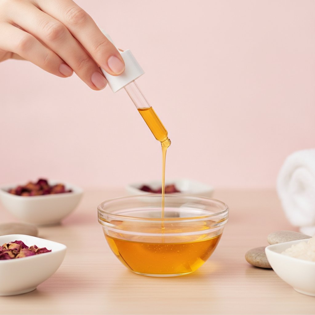 huile jojoba massage perinee grossesse - flacon d'huile versée dans un bol