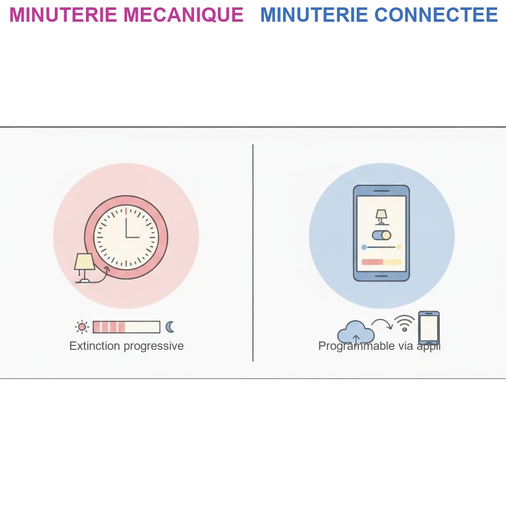 Minuterie lumière chambre à coucher automatique - comparaison minuterie mécanique et minuterie connectée