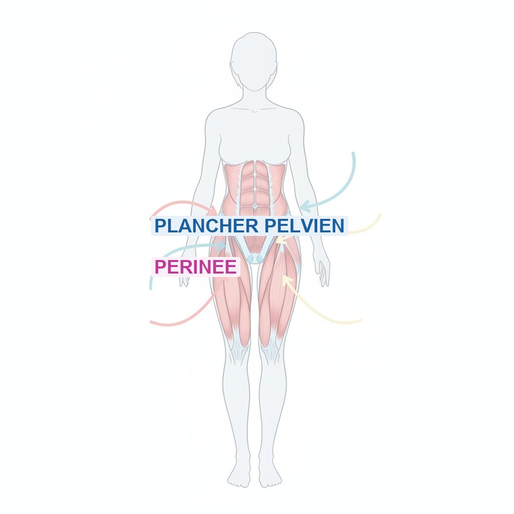 reeducation perinee post partum - schema du plancher pelvien et des muscles du perinee