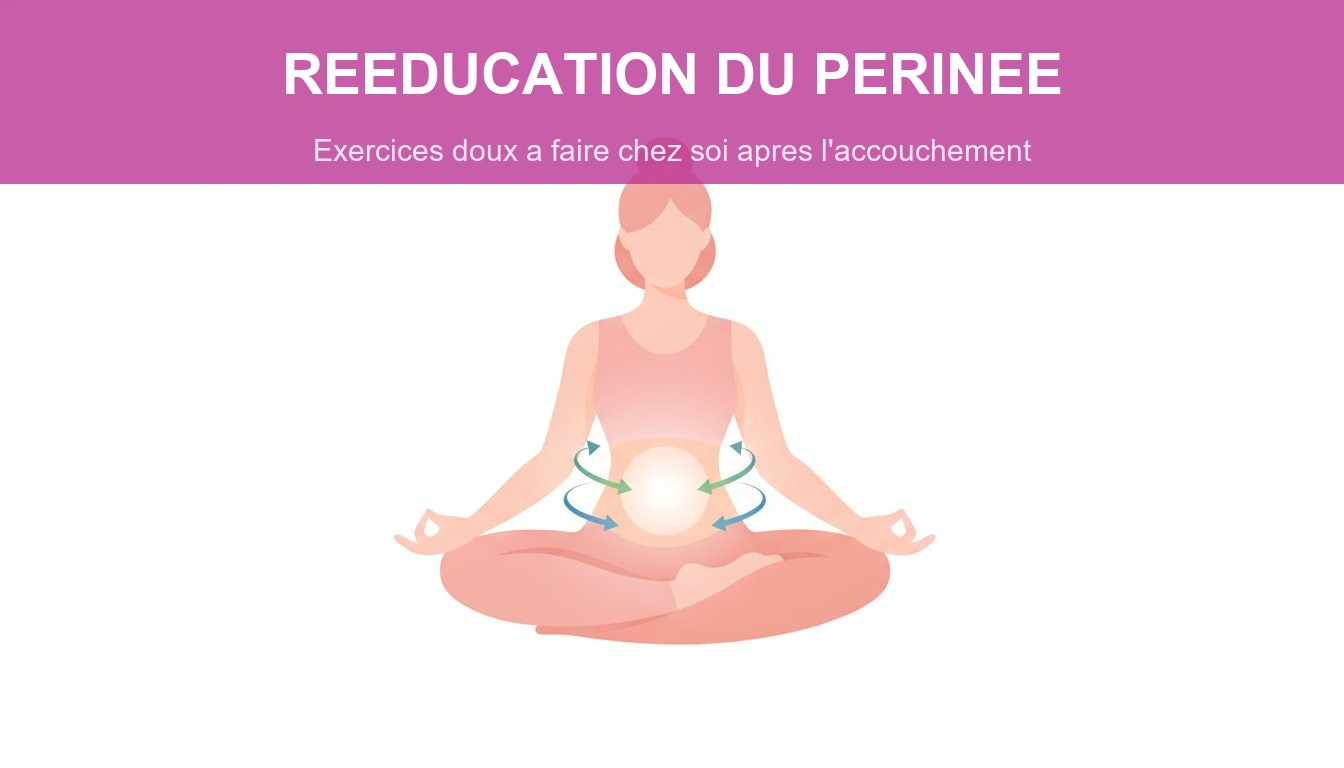 reeducation perinee post partum exercices maison - illustration douce