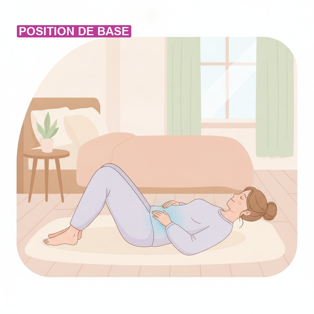 reeducation perinee post partum exercices maison - position allongee genoux flechis
