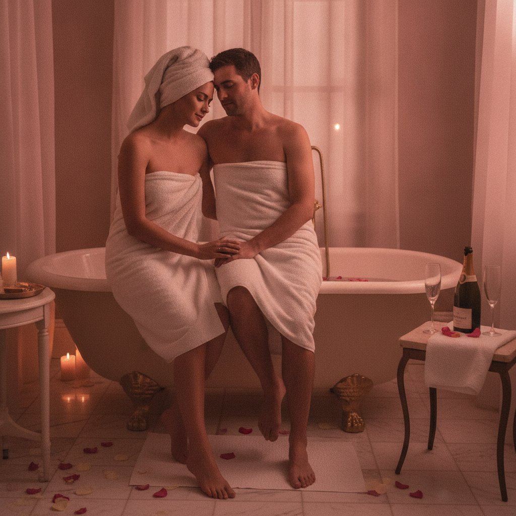 Rituel bain couple ambiance sensorielle - moment de détente partagée en fin de rituel
