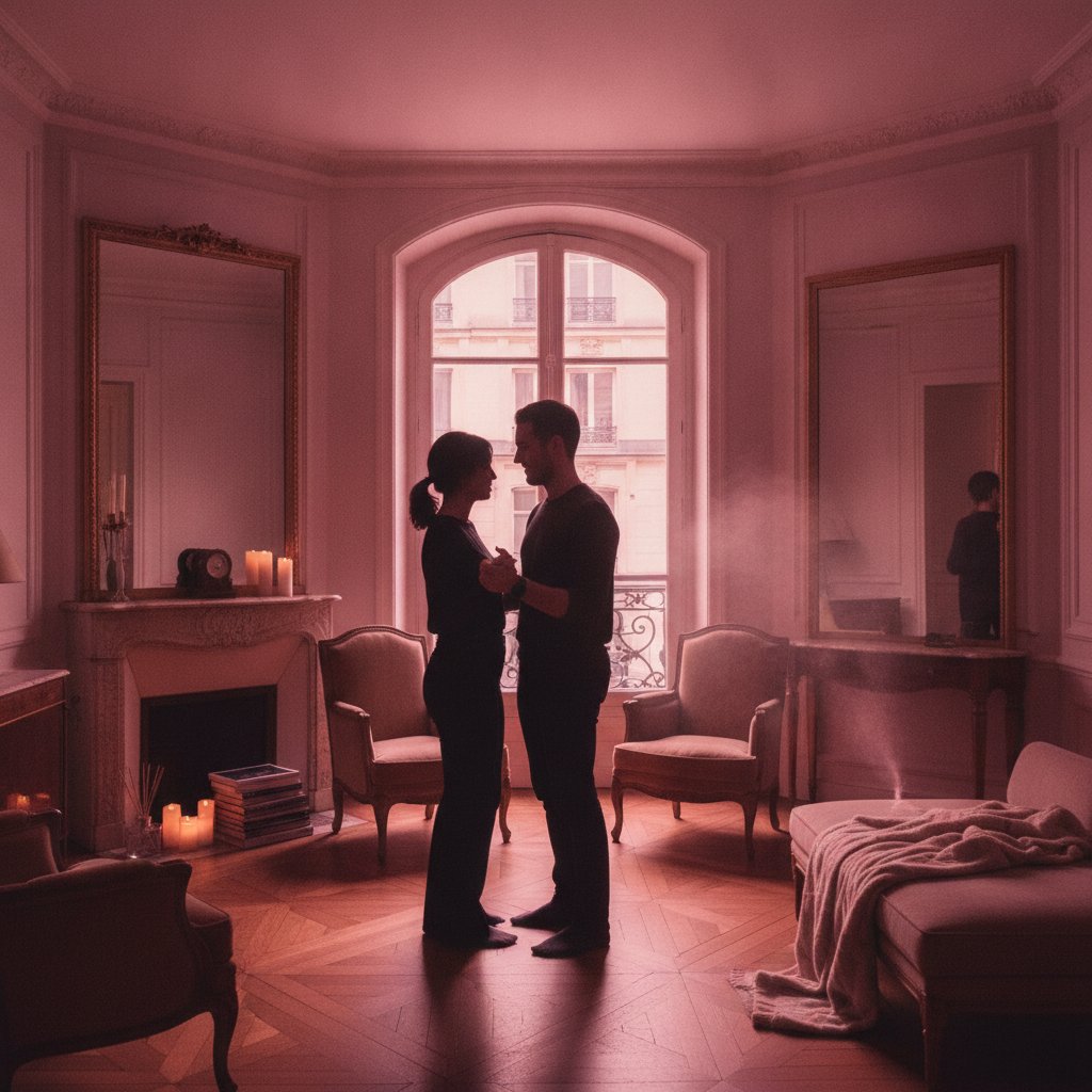 routine domotique soiree couple automatisation - couple dans salon ambiance chaleureuse