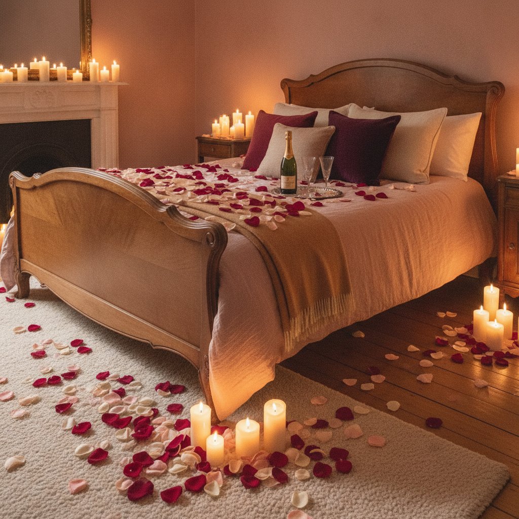 Tantra couple débutant par ou commencer - chambre préparée pour un rituel avec bougies