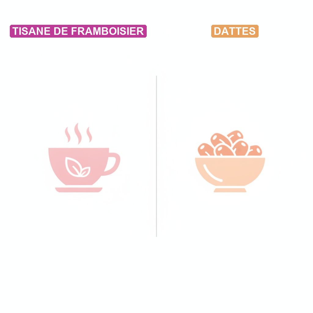 Tisane framboisier fin grossesse preparer accouchement - comparaison avec les dattes en fin de grossesse