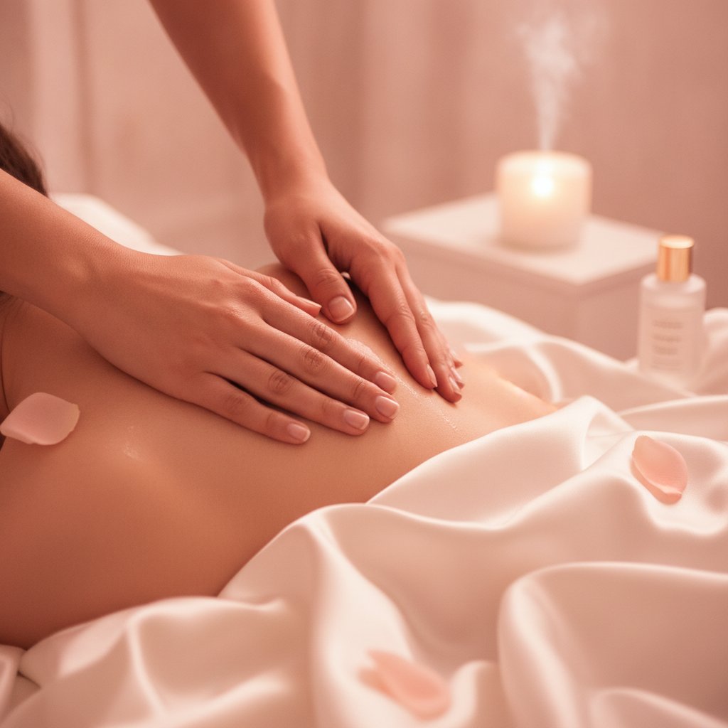 Toucher conscient couple exercice sensoriel - massage aux épaules avec huile