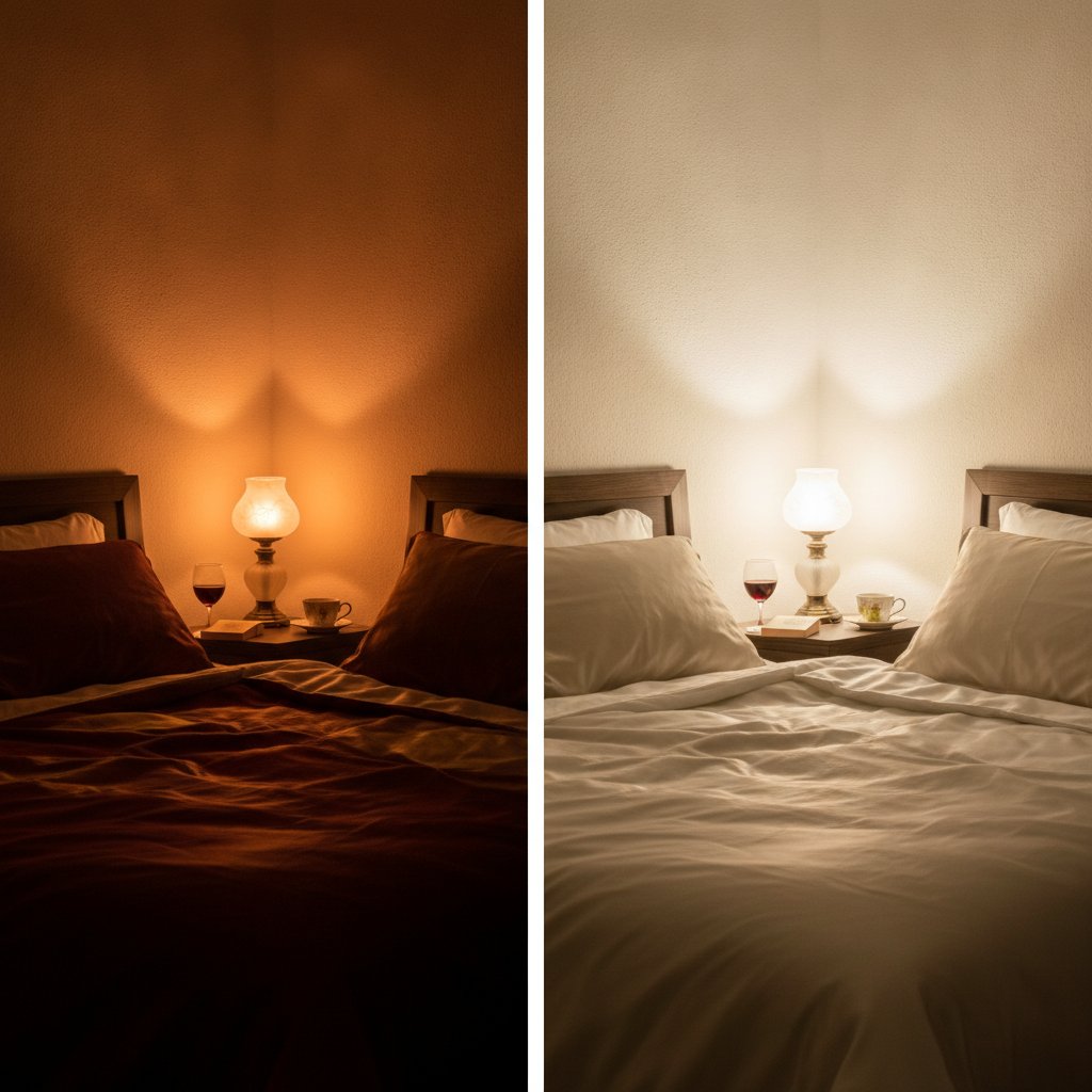 Variateur intensité lumière chambre connecté - comparaison intensité lumineuse tamisée et claire