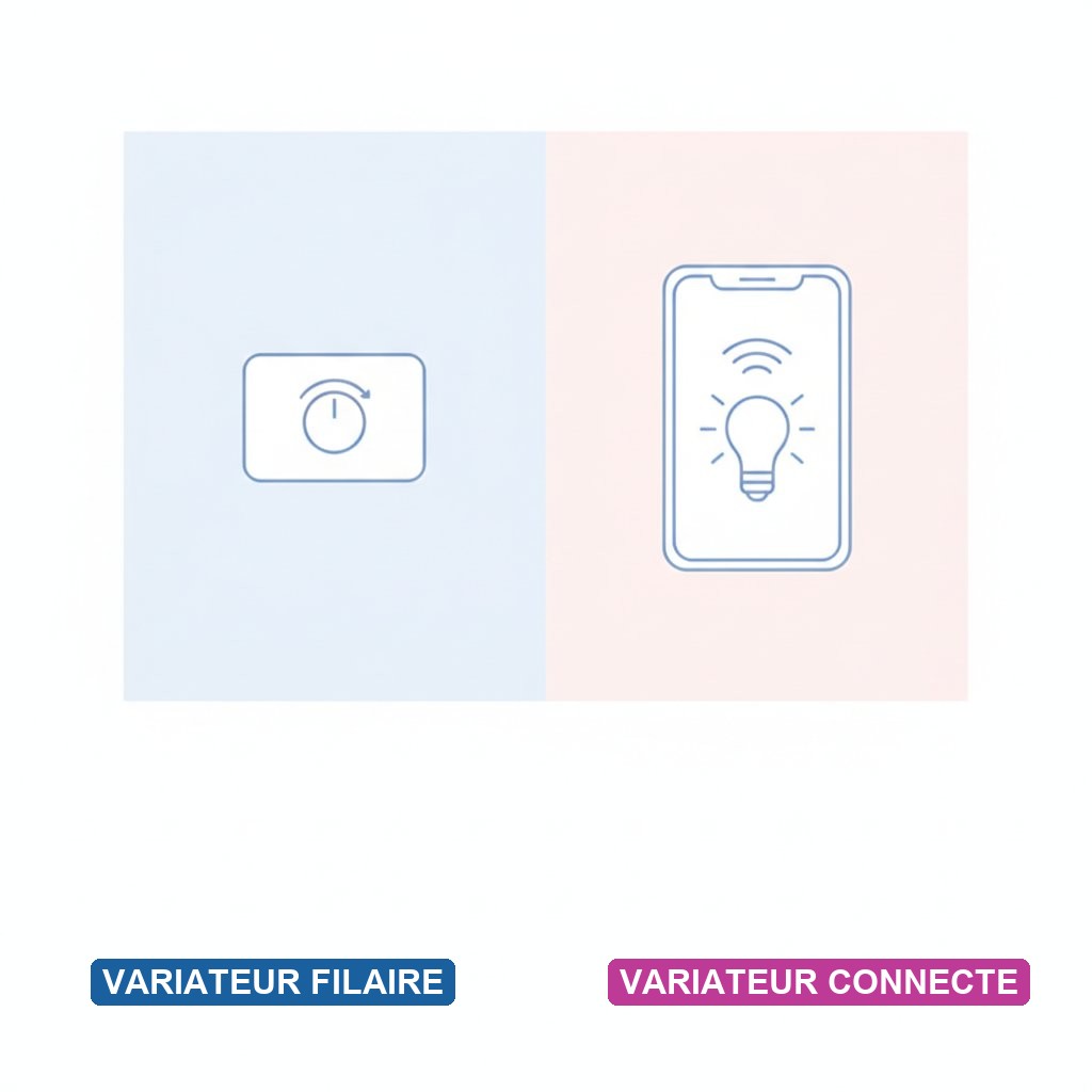 Variateur intensité lumière chambre connecté - comparatif variateur filaire et variateur connecté