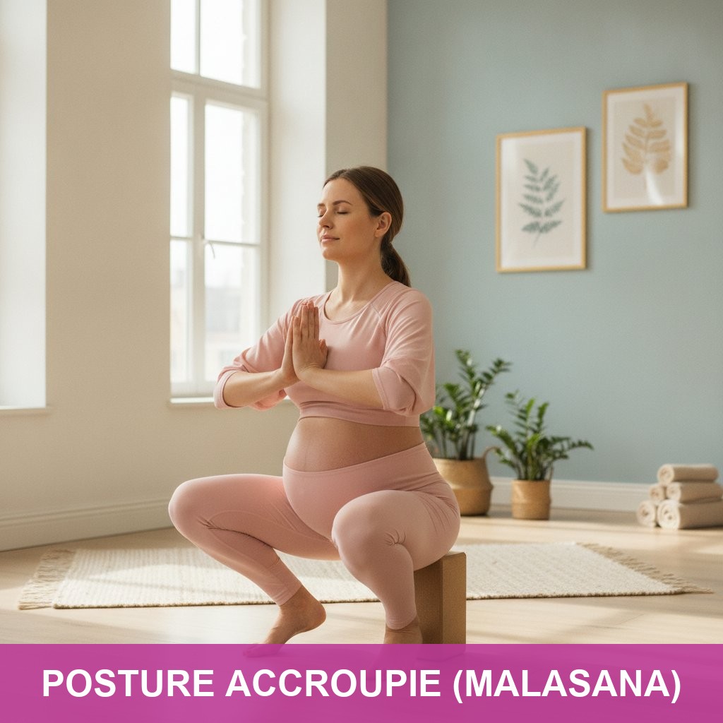 Yoga prenatal posture ouverture bassin accouchement - posture accroupie Malasana femme enceinte