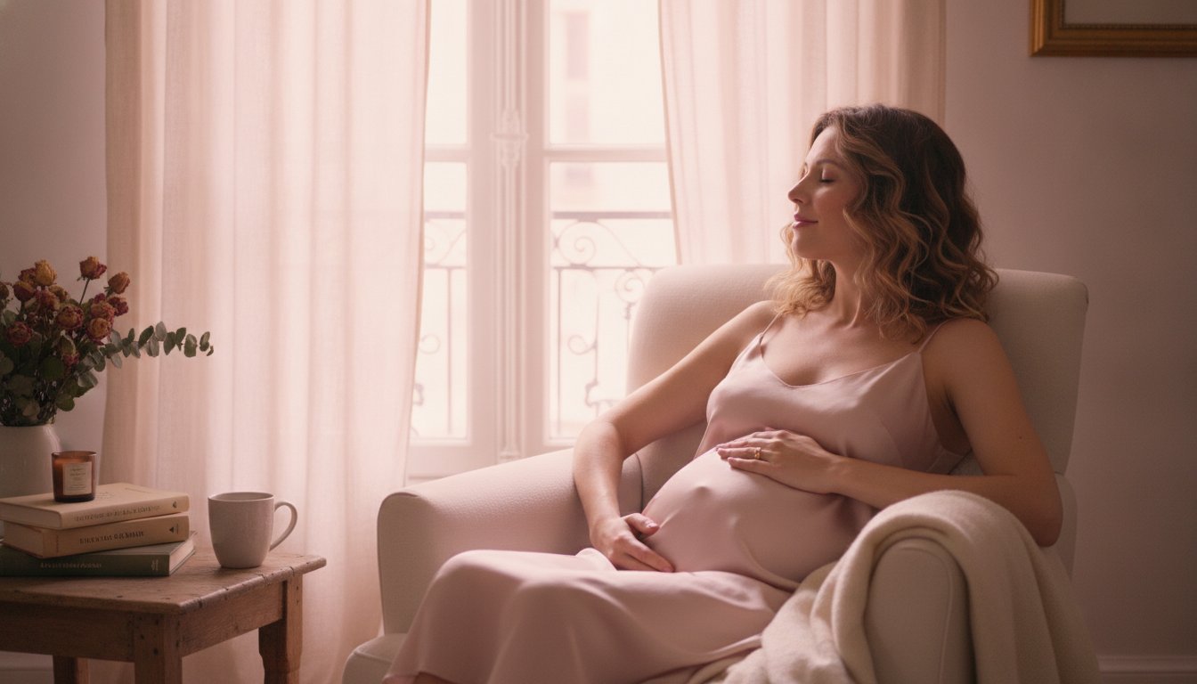 Coherence cardiaque grossesse respiration accouchement - femme enceinte pratiquant un exercice de respiration apaisante
