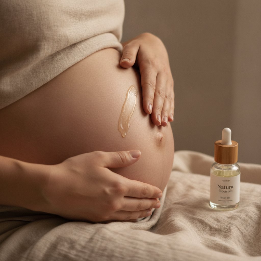 Huile karité vergetures grossesse soin naturel - massage du ventre avec de l'huile