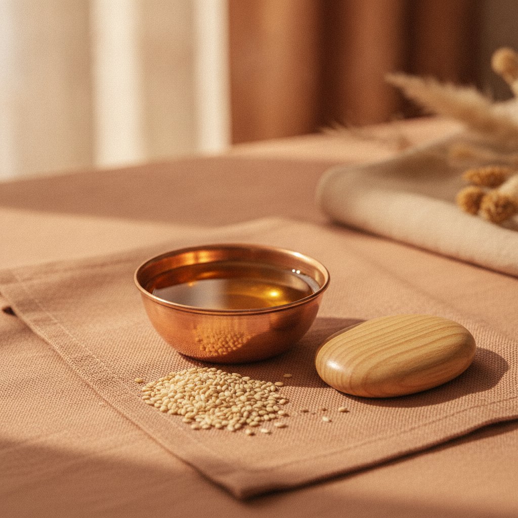 Huile sesame soin intime ayurveda bienfaits rituel bol cuivre graines