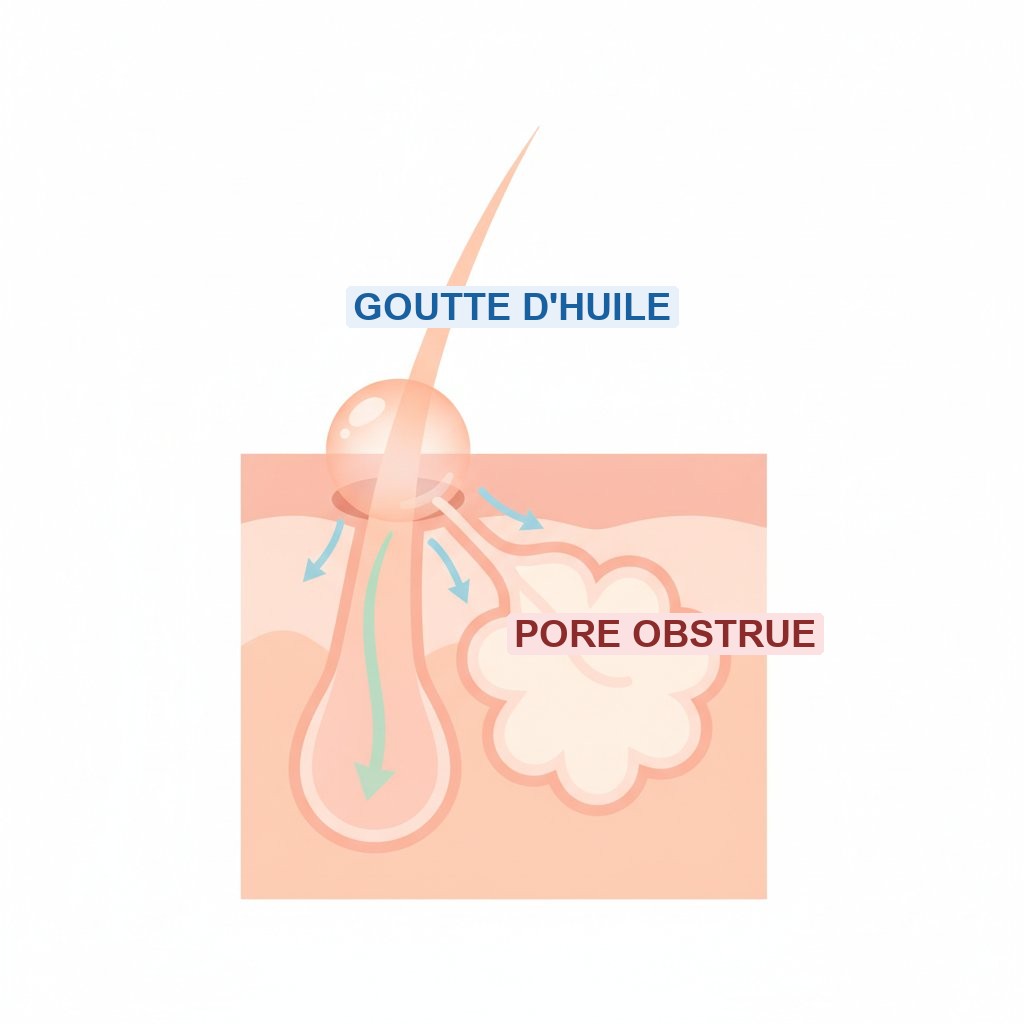 Indice comédogène huile végétale intime - pore obstrué par une goutte d'huile