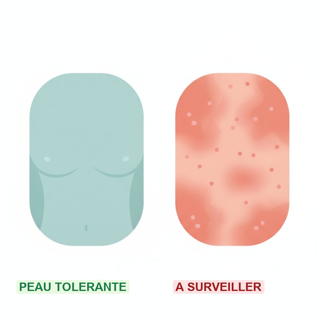 Test cutané huile végétale femme enceinte - comparaison peau tolérante et peau qui réagit